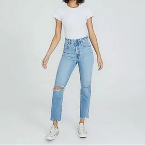 Levi's Wedgie Straight Medium Wash Distressed High-Rise Cropped Jeans- size 26